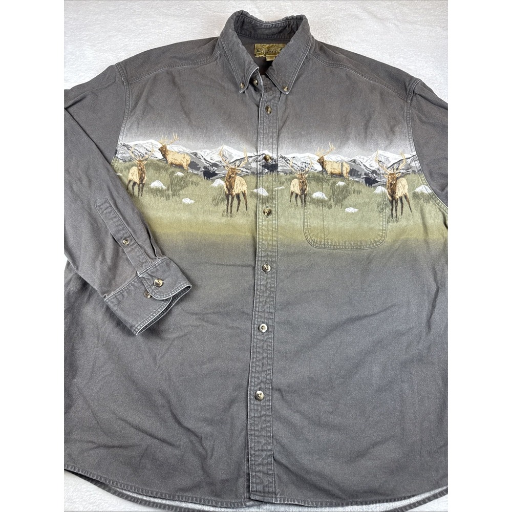 Cabela's Mens Deerskin Chamois Faded Gray Deer Forest Button Up Shirt XXL